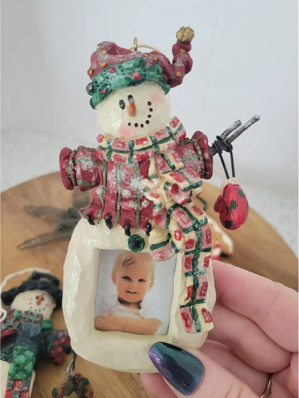Lot of 4 Photo Picture Holder Christmas Ornaments Rustic Country Primitive Vtg